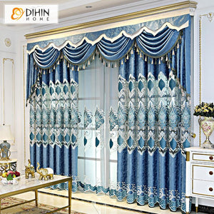 DIHIN HOME New Arrival High Quality  Embroidered Luxurious Valance ,Blackout Curtains Grommet Window Curtain for Living Room ,52x84-inch,1 Panel