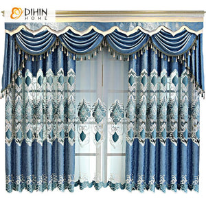 DIHIN HOME New Arrival High Quality  Embroidered Luxurious Valance ,Blackout Curtains Grommet Window Curtain for Living Room ,52x84-inch,1 Panel