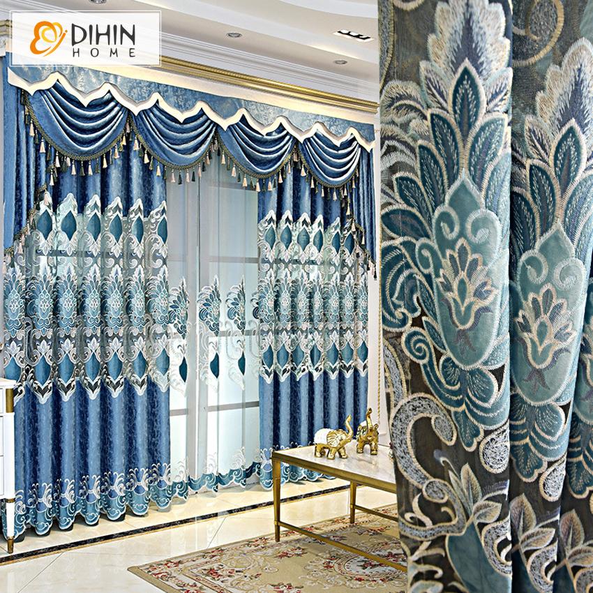 DIHIN HOME New Arrival High Quality  Embroidered Luxurious Valance ,Blackout Curtains Grommet Window Curtain for Living Room ,52x84-inch,1 Panel