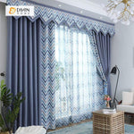 DIHINHOME Home Textile European Curtain DIHIN HOME Noble Blue Wave Embroidered Valance,Blackout Curtains Grommet Window Curtain for Living Room ,52x84-inch,1 Panel
