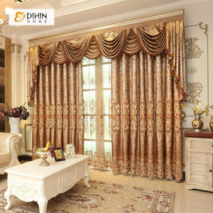 DIHINHOME Home Textile European Curtain DIHIN HOME Noble Elegant Embroidered Valance ,Blackout Curtains Grommet Window Curtain for Living Room ,52x84-inch,1 Panel