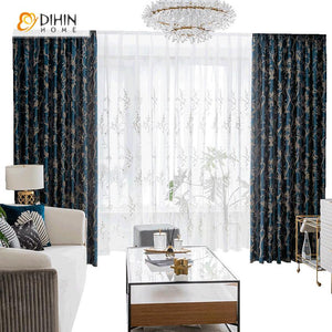 DIHINHOME Home Textile European Curtain DIHIN HOME Pastoral Blue Leaves High Precision Jacquard,Blackout Grommet Window Curtain for Living Room ,52x63-inch,1 Panel