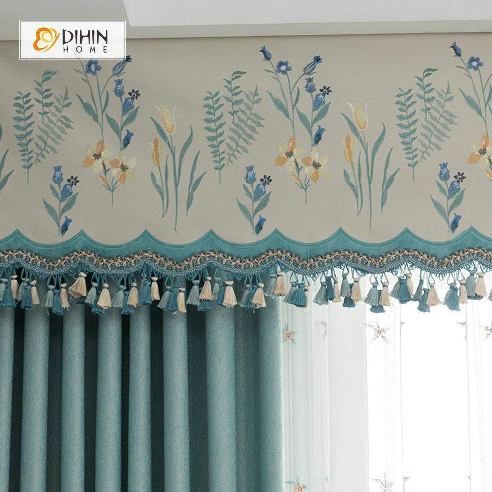 DIHINHOME Home Textile European Curtain DIHIN HOME Pastoral Embroidered Valance,Blackout Curtains Grommet Window Curtain for Living Room ,52x84-inch,1 Panel