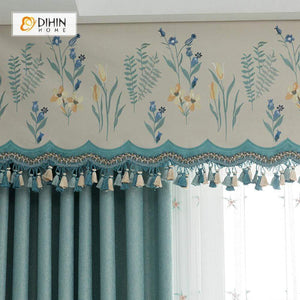 DIHINHOME Home Textile European Curtain DIHIN HOME Pastoral Embroidered Valance,Blackout Curtains Grommet Window Curtain for Living Room ,52x84-inch,1 Panel
