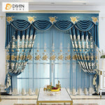 DIHIN HOME Pastoral Flowers Embroidered Curtain Blue Valance ,Blackout Curtains Grommet Window Curtain for Living Room ,52x84-inch,1 Panel