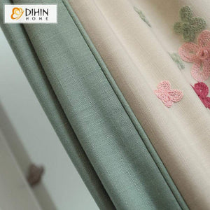 DIHINHOME Home Textile European Curtain DIHIN HOME Pastoral Flowers Embroidered Valance ,Blackout Curtains Grommet Window Curtain for Living Room ,52x84-inch,1 Panel