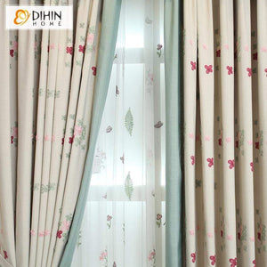 DIHINHOME Home Textile European Curtain DIHIN HOME Pastoral Flowers Embroidered Valance ,Blackout Curtains Grommet Window Curtain for Living Room ,52x84-inch,1 Panel