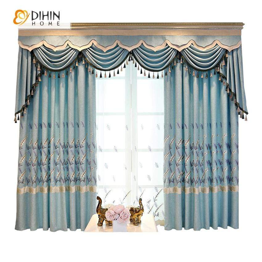 DIHINHOME Home Textile European Curtain DIHIN HOME Pastoral High Quality Embroidered Valance ,Blackout Curtains Grommet Window Curtain for Living Room ,52x84-inch,1 Panel