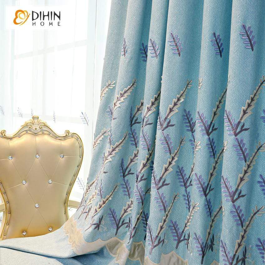 DIHINHOME Home Textile European Curtain DIHIN HOME Pastoral High Quality Embroidered Valance ,Blackout Curtains Grommet Window Curtain for Living Room ,52x84-inch,1 Panel