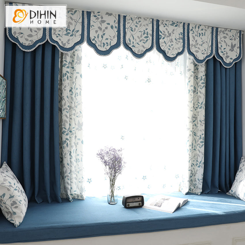 DIHIN HOME Pastoral Leaves Printed Valance ,Blackout Curtains Grommet Window Curtain for Living Room ,52x84-inch,1 Panel
