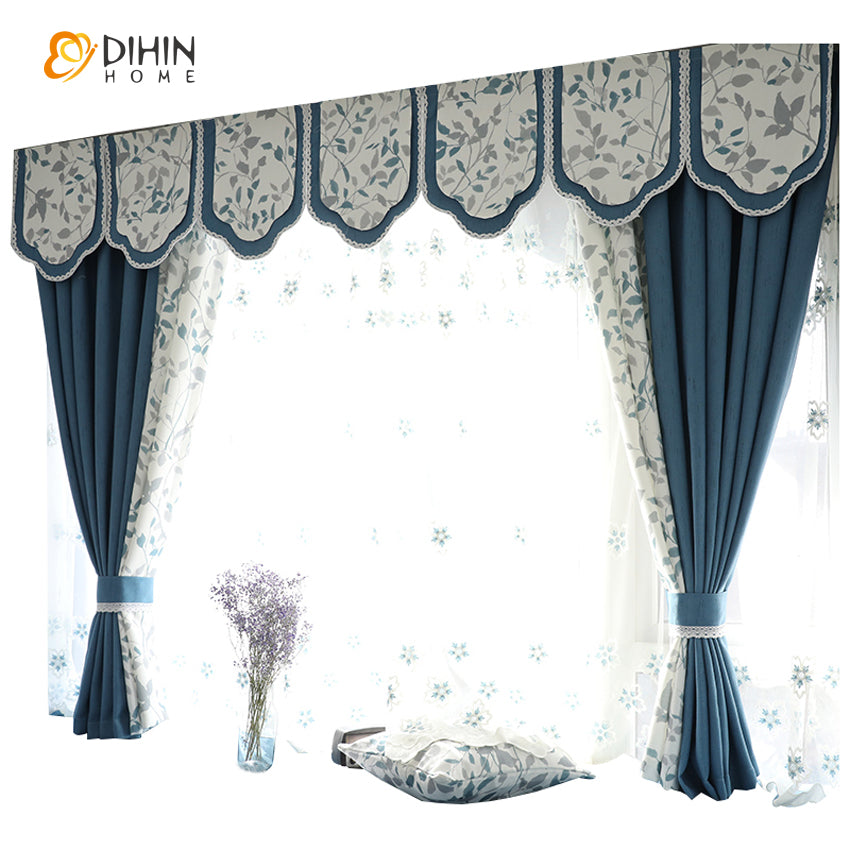 DIHINHOME Home Textile European Curtain DIHIN HOME Pastoral Leaves Printed Valance ,Blackout Curtains Grommet Window Curtain for Living Room ,52x84-inch,1 Panel