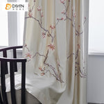 DIHIN HOME Pastoral Wintersweet High Precision Imitation Silk Embroidered Curtains,Blackout Grommet Window Curtain for Living Room ,52x63-inch,1 Panel