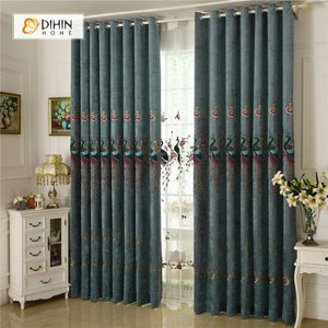DIHINHOME Home Textile European Curtain DIHIN HOME Peacock Embroidered ,Blackout Curtains Grommet Window Curtain for Living Room ,52x84-inch,1 Panel