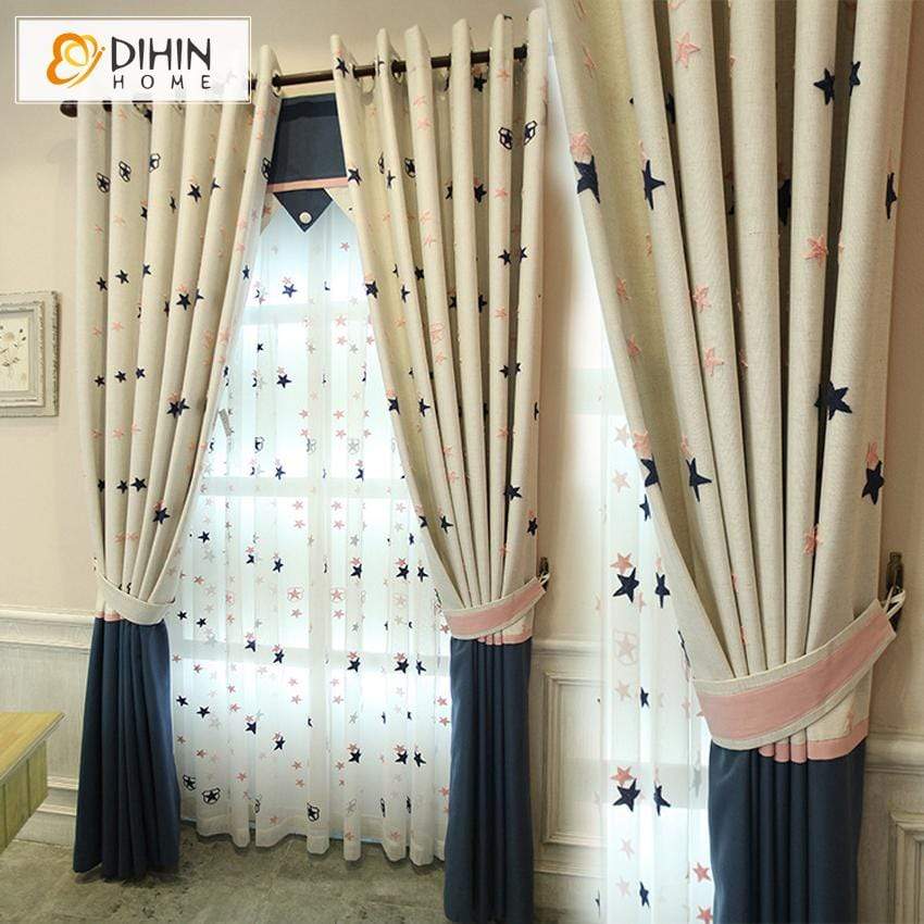 DIHINHOME Home Textile European Curtain DIHIN HOME Pentagram Printed,Blackout Curtains Grommet Window Curtain for Living Room ,52x84-inch,1 Panel