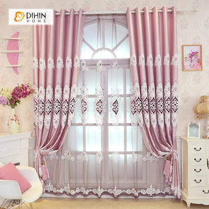 DIHINHOME Home Textile European Curtain DIHIN HOME Pink Elegant Embroidered，Blackout Grommet Window Curtain for Living Room ,52x63-inch,1 Panel