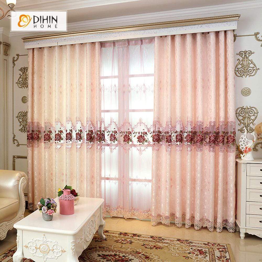 DIHINHOME Home Textile European Curtain DIHIN HOME Pink Elegant Embroidered Valance ,Blackout Curtains Grommet Window Curtain for Living Room ,52x84-inch,1 Panel