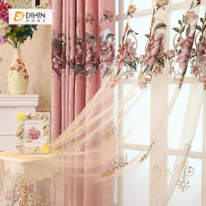 DIHINHOME Home Textile European Curtain DIHIN HOME Pink Luxury Embroidered Valance ,Blackout Curtains Grommet Window Curtain for Living Room ,52x84-inch,1 Panel
