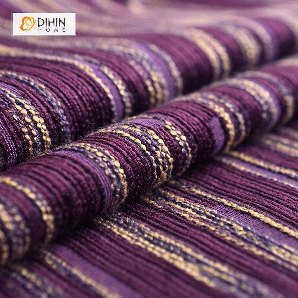 DIHINHOME Home Textile European Curtain DIHIN HOME Purple Stripes Embroidered，Chenille，Blackout Grommet Window Curtain for Living Room ,52x63-inch,1 Panel