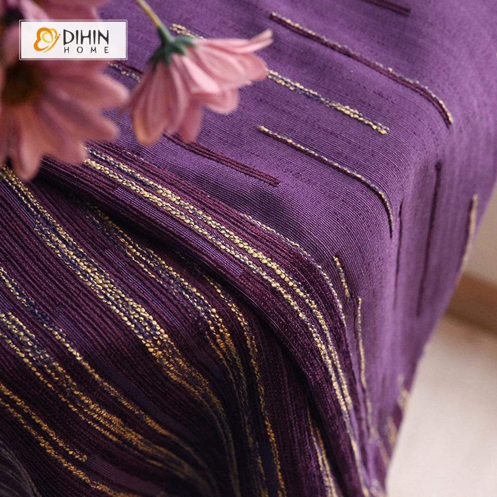 DIHINHOME Home Textile European Curtain DIHIN HOME Purple Stripes Embroidered，Chenille，Blackout Grommet Window Curtain for Living Room ,52x63-inch,1 Panel