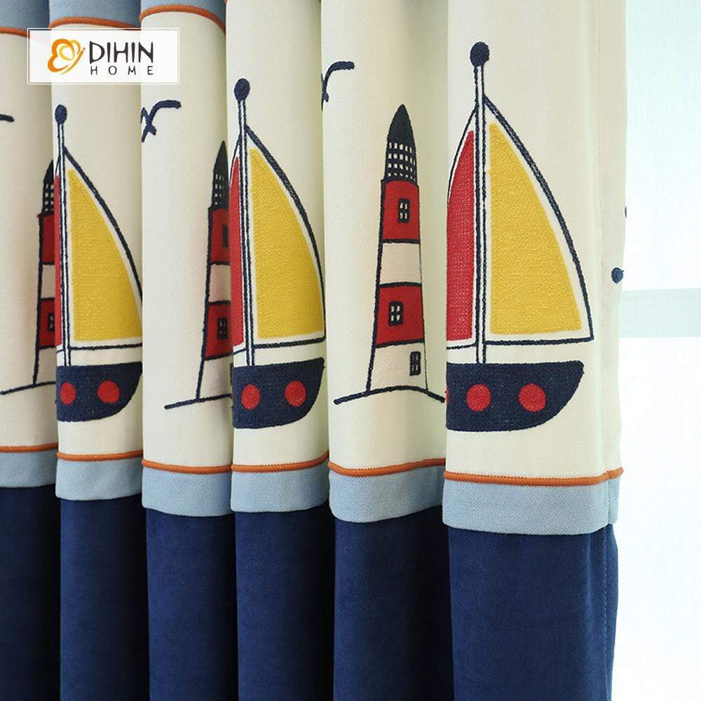 DIHINHOME Home Textile European Curtain DIHIN HOME Red and Yellow Sailboat Printed,Blackout Curtains Grommet Window Curtain for Living Room ,52x84-inch,1 Panel
