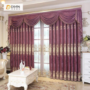 DIHINHOME Home Textile European Curtain DIHIN HOME Red Elegant Embroidered Valance ,Blackout Curtains Grommet Window Curtain for Living Room ,52x84-inch,1 Panel