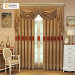 DIHINHOME Home Textile European Curtain DIHIN HOME Red Embroidered Brown Valance ,Blackout Curtains Grommet Window Curtain for Living Room ,52x84-inch,1 Panel