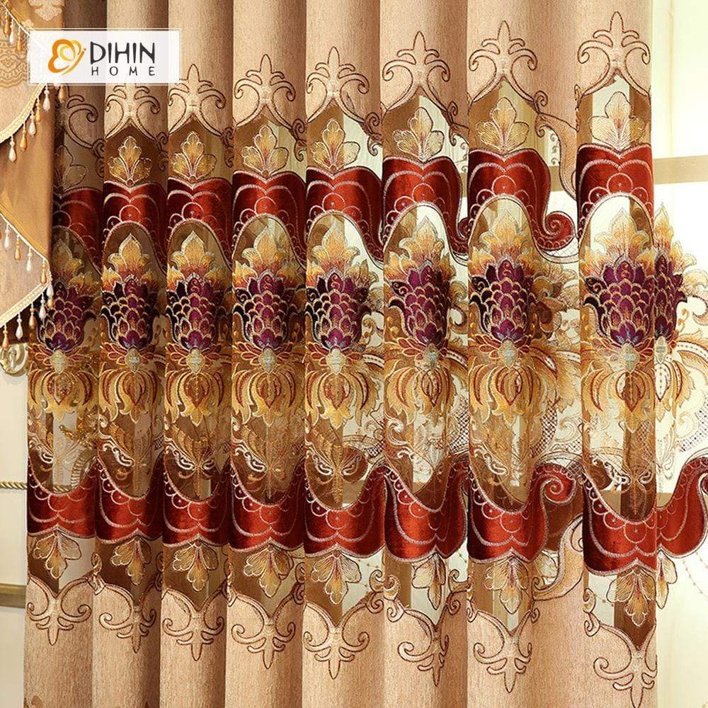 DIHINHOME Home Textile European Curtain DIHIN HOME Red Exquisite Embroidered Valance ,Blackout Curtains Grommet Window Curtain for Living Room ,52x84-inch,1 Panel