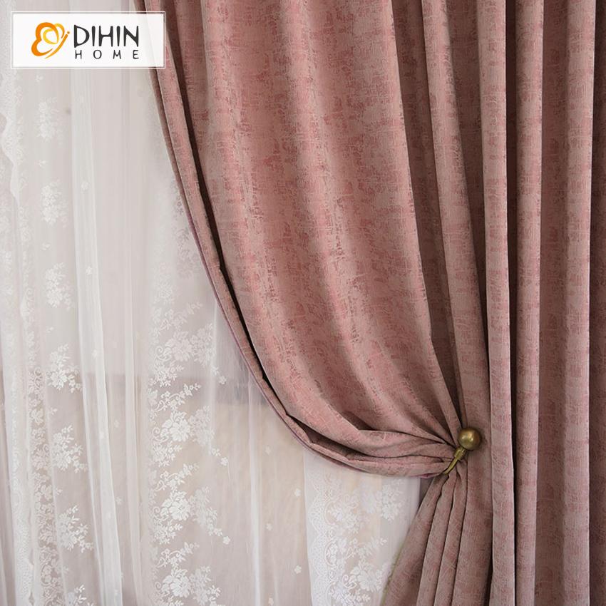 DIHINHOME Home Textile European Curtain DIHIN HOME Retro Rubber Pink Jacquard,Blackout Grommet Window Curtain for Living Room ,52x63-inch,1 Panel