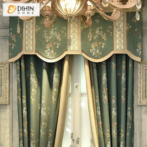 DIHIN HOME Retro Rural Embroidered Valance,Blackout Curtains Grommet Window Curtain for Living Room ,52x84-inch,1 Panel