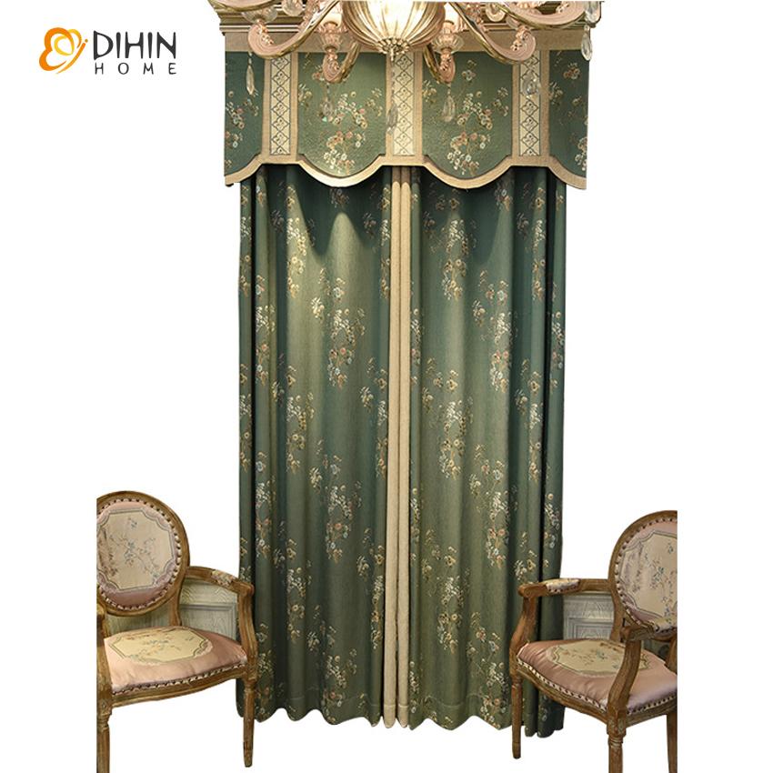 DIHIN HOME Retro Rural Embroidered Valance,Blackout Curtains Grommet Window Curtain for Living Room ,52x84-inch,1 Panel