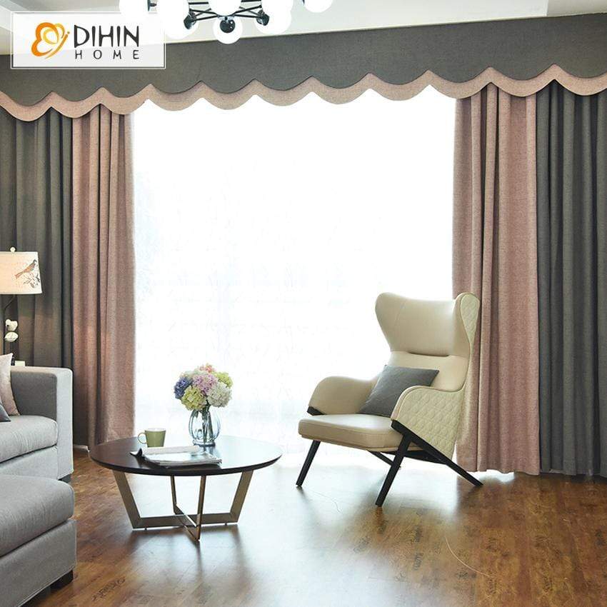 DIHINHOME Home Textile European Curtain DIHIN HOME Simple Pink and Black Printed,Blackout Curtains Grommet Window Curtain for Living Room ,52x84-inch,1 Panel