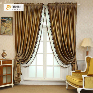 DIHINHOME Home Textile European Curtain DIHIN HOME Solid Brown Velvet，Blackout Grommet Window Curtain for Living Room ,52x63-inch,1 Panel