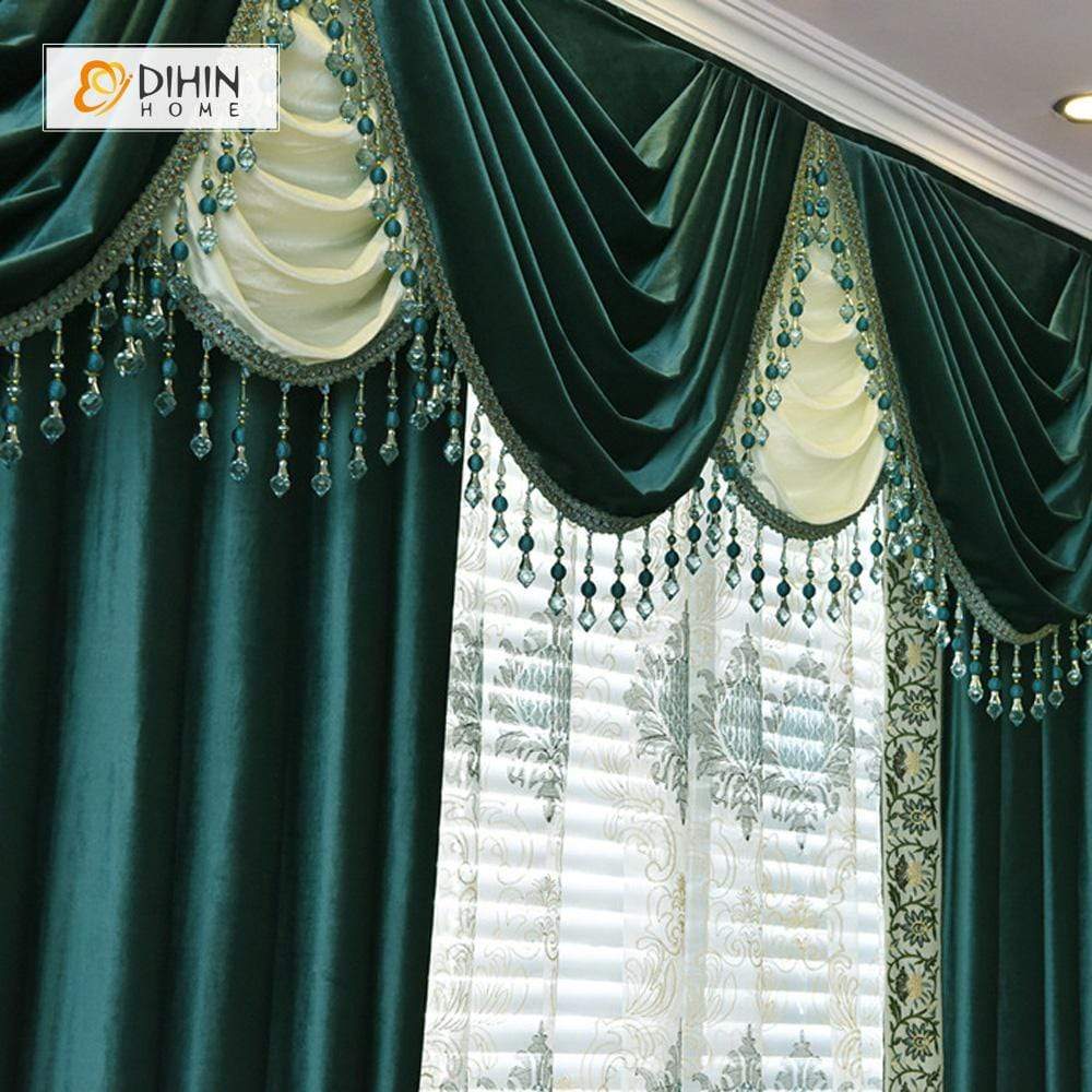DIHINHOME Home Textile European Curtain DIHIN HOME Solid Green Embroidered Valance,Blackout Curtains Grommet Window Curtain for Living Room ,52x84-inch,1 Panel