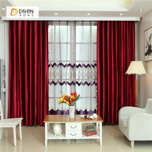 DIHINHOME Home Textile European Curtain DIHIN HOME  Solid Red and Decoration Embroidered Valance ,Blackout Curtains Grommet Window Curtain for Living Room ,52x84-inch,1 Panel