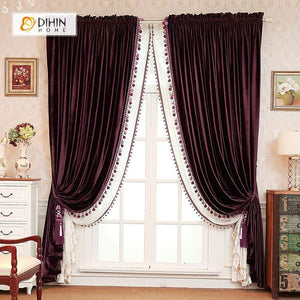 DIHINHOME Home Textile European Curtain DIHIN HOME Solid Red Velvet，Blackout Grommet Window Curtain for Living Room ,52x63-inch,1 Panel