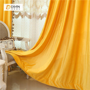 DIHINHOME Home Textile European Curtain DIHIN HOME  Solid Yellow and Decoration Embroidered Valance ,Blackout Curtains Grommet Window Curtain for Living Room ,52x84-inch,1 Panel