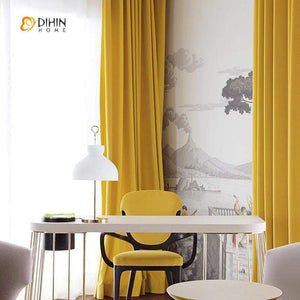 DIHINHOME Home Textile European Curtain DIHIN HOME Solid Yellow Italy Velvet,Blackout Curtains Grommet Window Curtain for Living Room ,52x84-inch,1 Panel