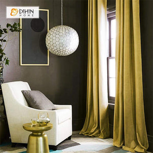 DIHINHOME Home Textile European Curtain DIHIN HOME Solid Yellow Velvet,Blackout Curtains Grommet Window Curtain for Living Room ,52x84-inch,1 Panel