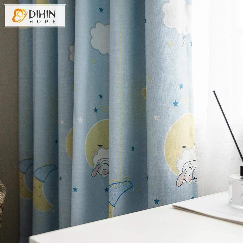 DIHINHOME Home Textile European Curtain DIHIN HOME Sun and Stars Printed,Blackout Curtains Grommet Window Curtain for Living Room ,52x84-inch,1 Panel
