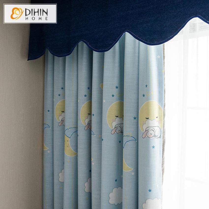 DIHINHOME Home Textile European Curtain DIHIN HOME Sun and Stars Printed,Blackout Curtains Grommet Window Curtain for Living Room ,52x84-inch,1 Panel