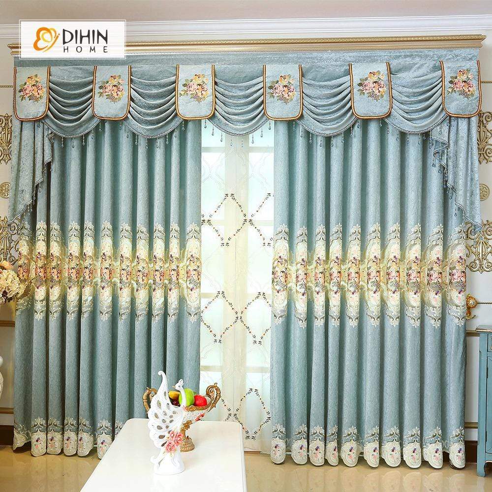 DIHINHOME Home Textile European Curtain DIHIN HOME Top High Quality Embroidered Valance ,Blackout Curtains Grommet Window Curtain for Living Room ,52x84-inch,1 Panel