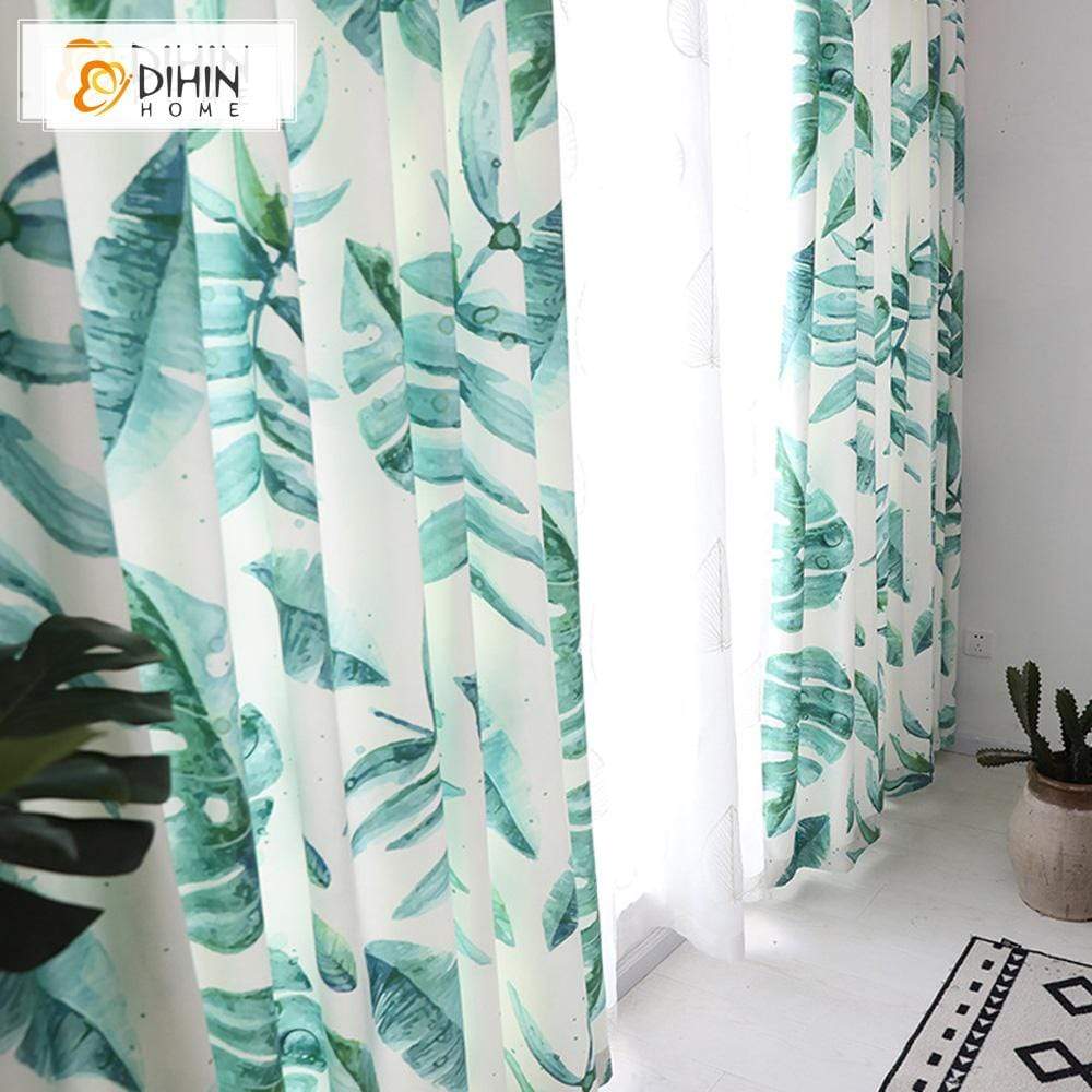 DIHINHOME Home Textile European Curtain DIHIN HOME Various Green Leaves Embroidered Valance,Blackout Curtains Grommet Window Curtain for Living Room ,52x84-inch,1 Panel
