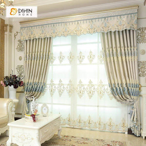 DIHINHOME Home Textile European Curtain DIHIN HOME White Luxurious Embroidered Valance ,Blackout Curtains Grommet Window Curtain for Living Room ,52x84-inch,1 Panel
