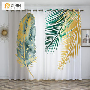 DIHINHOME Home Textile Kid's Curtain DIHIN HOME 3D Printed Autumn Leaves Blackout Curtains,Window Curtains Grommet Curtain For Living Room ,39x102-inch,2 Panels Included