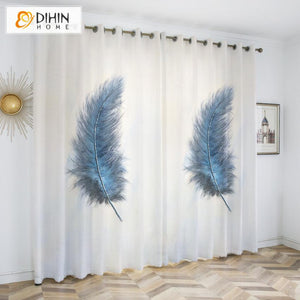 DIHINHOME Home Textile Kid's Curtain DIHIN HOME 3D Printed Blue Feathers Blackout Curtains,Window Curtains Grommet Curtain For Living Room ,39x102-inch,2 Panels Included