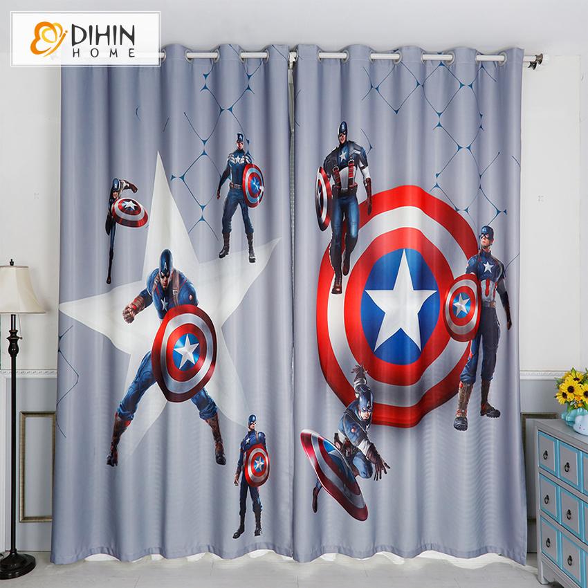 DIHINHOME Home Textile Kid's Curtain DIHIN HOME 3D Printed Captain America Blackout Curtains,Window Curtains Grommet Curtain For Living Room ,39x102-inch,2 Panels Included