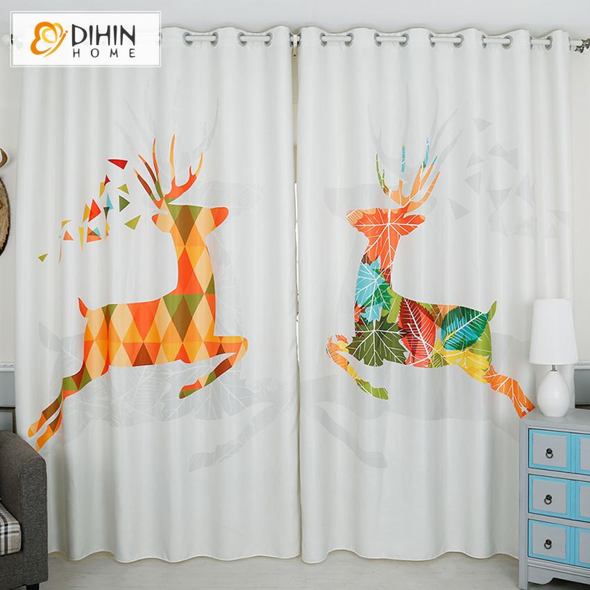 DIHINHOME Home Textile Kid's Curtain DIHIN HOME 3D Printed Cartoon Abstract Fawn Blackout Curtains,Window Curtains Grommet Curtain For Living Room ,39x102-inch,2 Panels Included