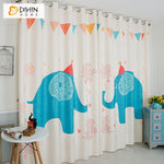 DIHINHOME Home Textile Kid's Curtain DIHIN HOME 3D Printed Cartoon Blue Elephant Blackout Curtains,Window Curtains Grommet Curtain For Living Room ,39x102-inch,2 Panels Included