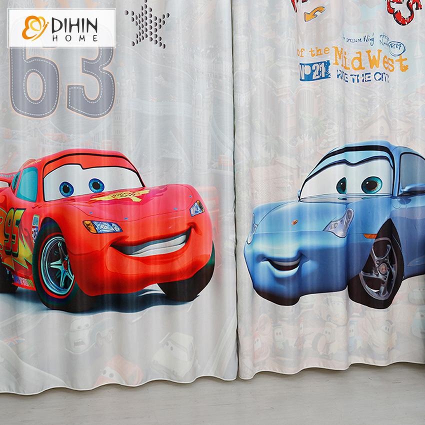 DIHINHOME Home Textile Kid's Curtain DIHIN HOME 3D Printed Cartoon Cars Blackout Curtains,Window Curtains Grommet Curtain For Living Room ,39x102-inch,2 Panels Included