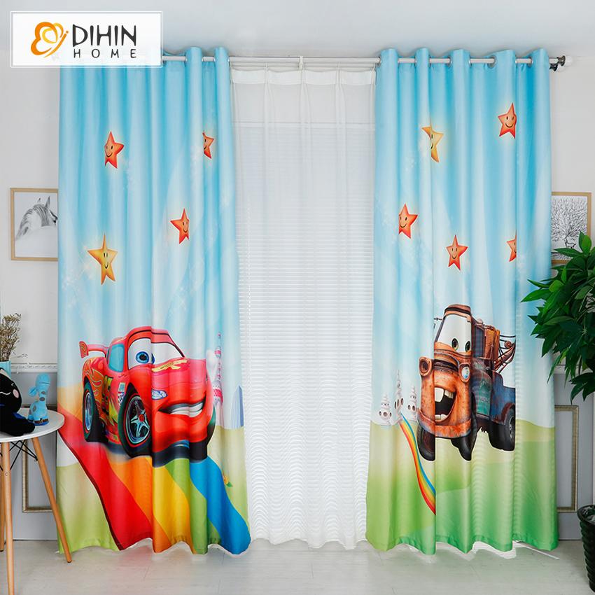 DIHINHOME Home Textile Kid's Curtain DIHIN HOME 3D Printed Cartoon Cars The Mcqueen Blackout Curtains,Window Curtains Grommet Curtain For Living Room ,39x102-inch,2 Panels Included